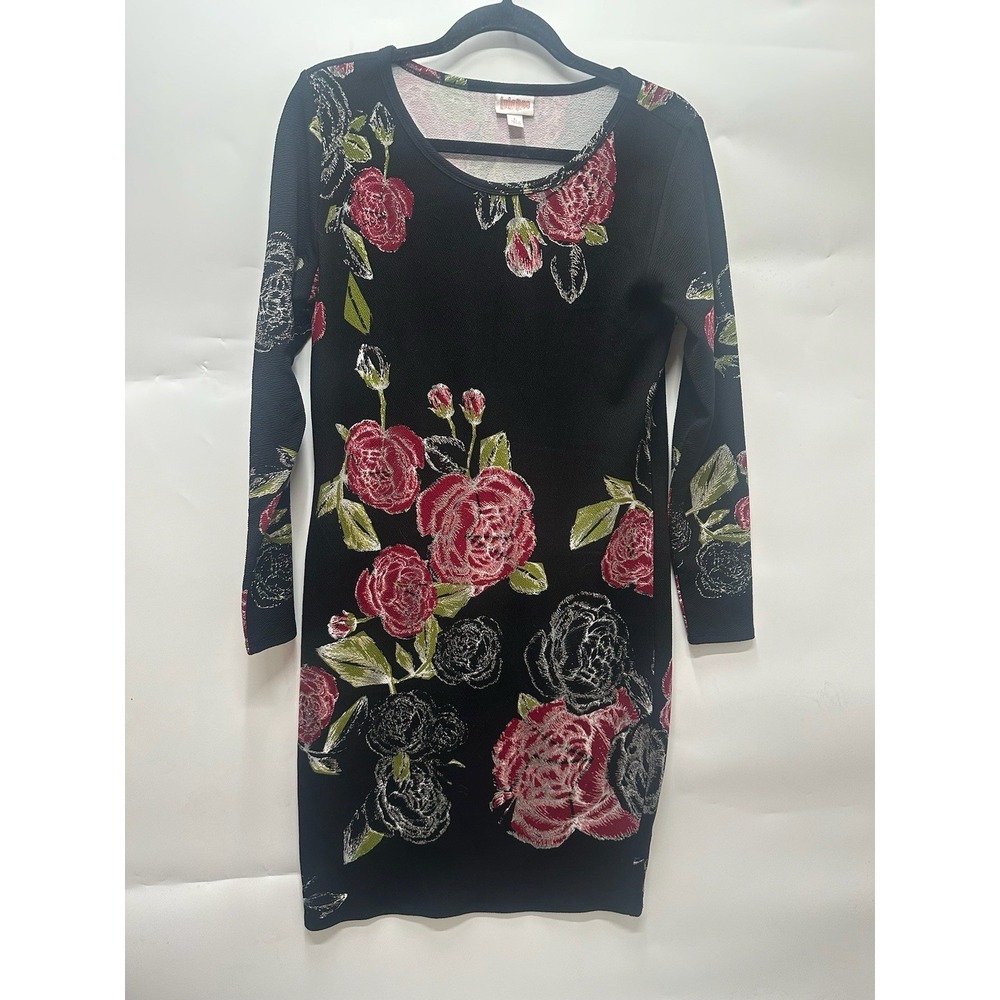 Lularoe Elegant Debbie Dress Black Red Roses Gold Green Leaves New Rare Large